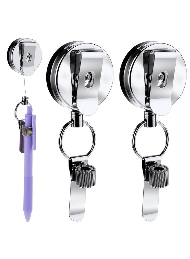 Aster 2Pcs Retractable Pull Pen Pencil Holder, 27.5'' Heavy Duty Universal Retractable Lanyard Pen Holder, Badge Reel Pen Clip With Belt Clip Key Ring For Carpenters Mechanics Nurses Architects - Image 1