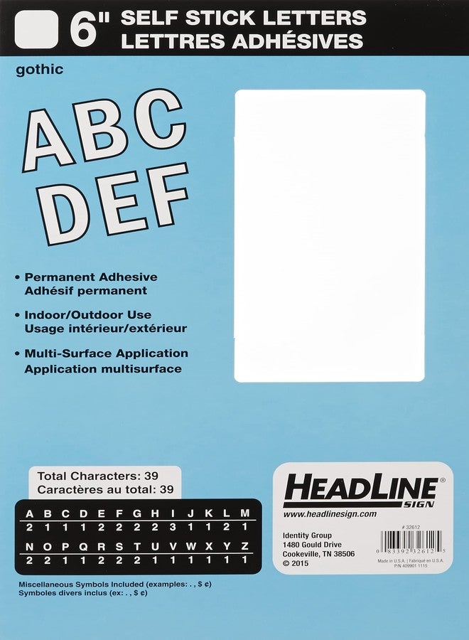 Headline Sign 32612 Stick-On Vinyl Letters, White, 6-Inch, Made in USA - Image 1