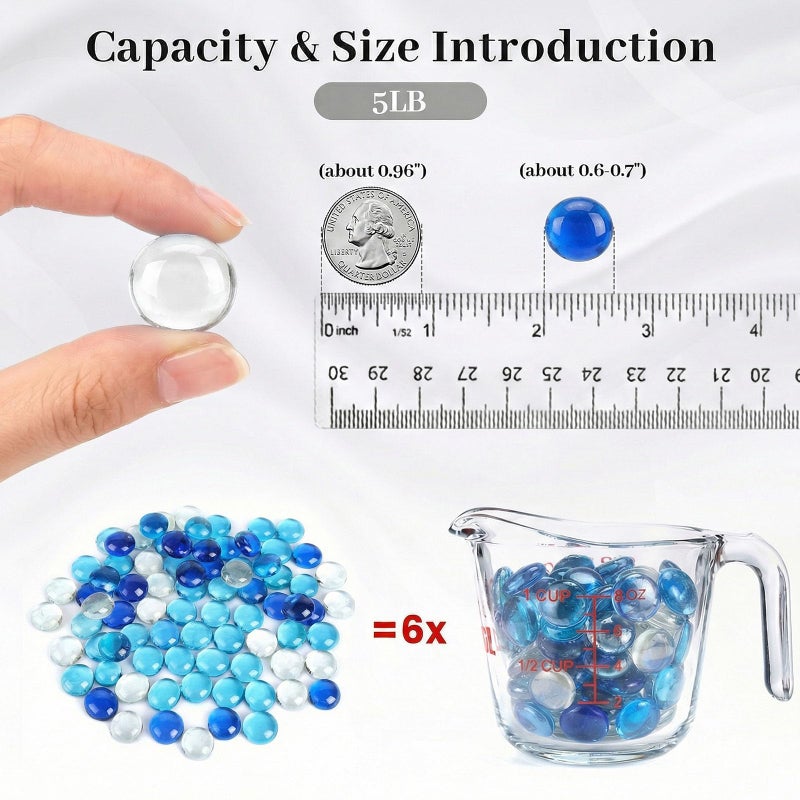 FUTUREPLUSX 5 Lb Flat Glass Marbles, 500PCS Blue Mixed Color Flat Gems Decorative Glass Stones Vase Filler Beads Table Scatter Decor - Image 2