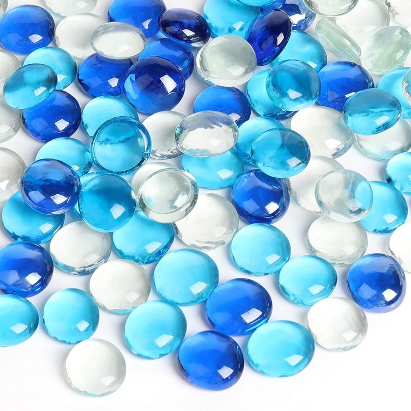 FUTUREPLUSX 5 Lb Flat Glass Marbles, 500PCS Blue Mixed Color Flat Gems Decorative Glass Stones Vase Filler Beads Table Scatter Decor - Image 1
