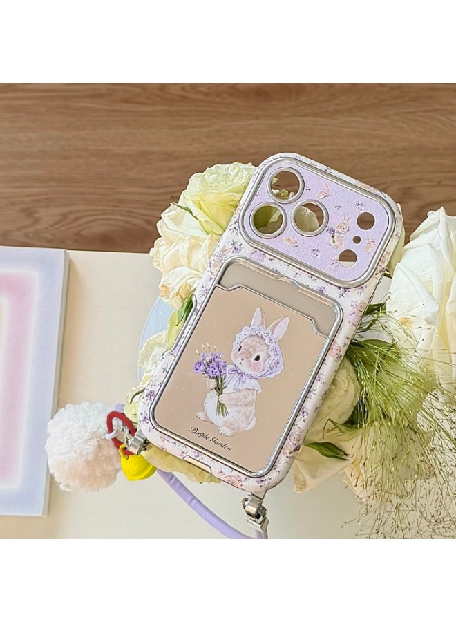 HaDoii iPhone 17 Pro Max Wallet Case with Wrist Lanyard, Mirror Card Holder, Cute Bunny Pattern Shockproof Phone Case for Ladies - Image 5