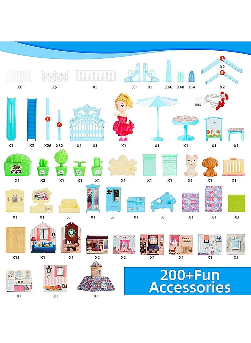 Doll House for Girls,13 Rooms Dollhouse with Dolls Figure, Puppies,Furnitures, Accessories, Doll House Building Toys, Toddler Playhouse Gift for for 3 4 5 6 7 8 9 10 Year Old Girls Toys (Blue)  - Image 3