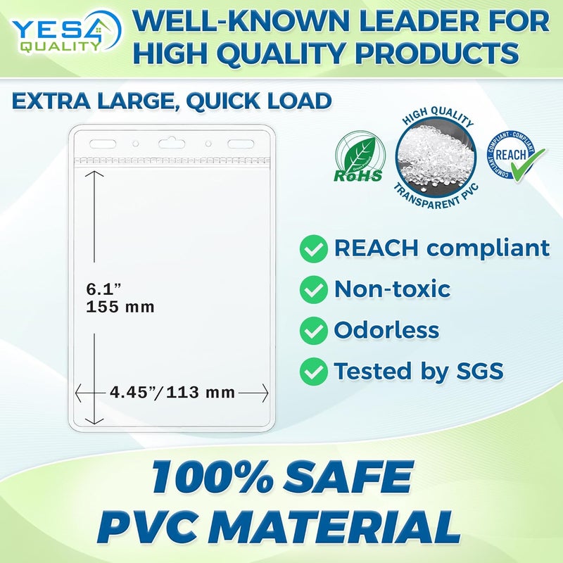 YES4QUALITY - Vertical Passport & ID Badge Holder - 4x6 Inch, 50 Pack - Clear Name Badge Holders for Travel, Work & Events - Zipperless Card Protector for Vaccination Cards, Tickets & Credentials - Image 3