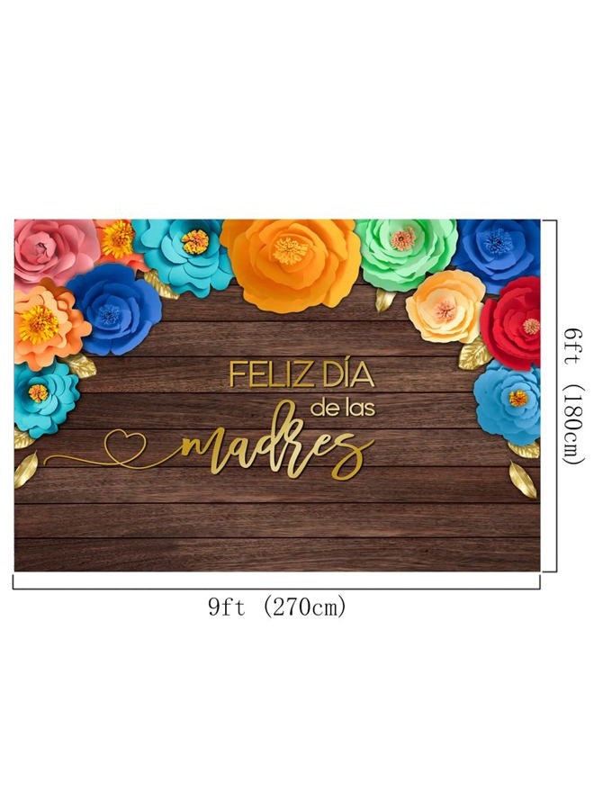 ECO by Naty خلفية عيد الأم - موضوع fiesta المكسيكي - زهور ورقية - أرضية خشبية ريفية - خلفية عيد الأم السعيد - أفضل أم - شكرًا أمي - ديكور حفلات 9x6 قدم - Image 3