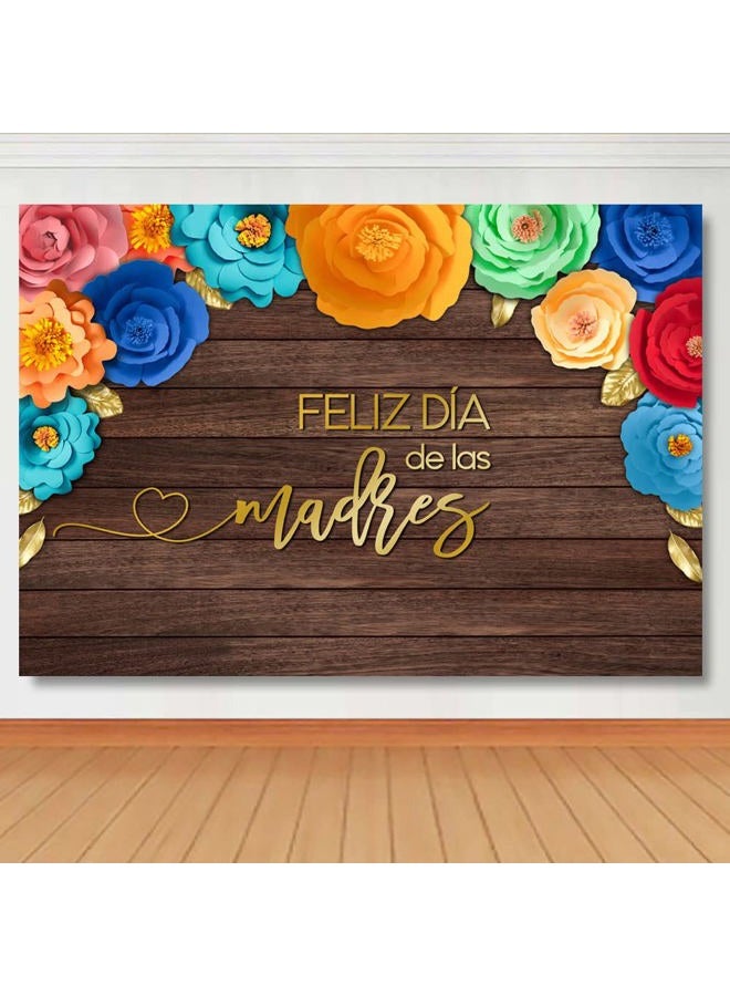 ECO by Naty خلفية عيد الأم - موضوع fiesta المكسيكي - زهور ورقية - أرضية خشبية ريفية - خلفية عيد الأم السعيد - أفضل أم - شكرًا أمي - ديكور حفلات 9x6 قدم - Image 2