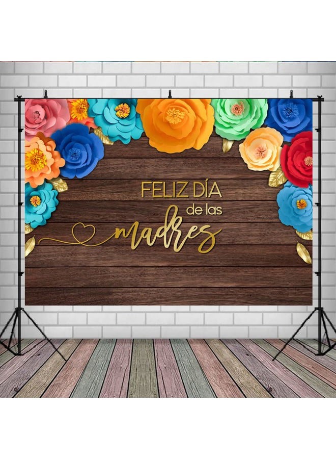 ECO by Naty خلفية عيد الأم - موضوع fiesta المكسيكي - زهور ورقية - أرضية خشبية ريفية - خلفية عيد الأم السعيد - أفضل أم - شكرًا أمي - ديكور حفلات 9x6 قدم - Image 1