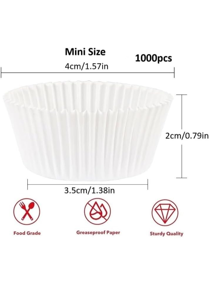 Cupcake Liners Disposable Greaseproof Odorless Paper Baking Cups White Food Grade Non-Stick Wrappers 1000 Pieces (4x2cm - Small) - Image 3