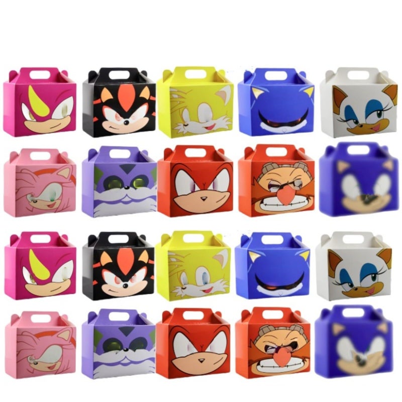 Treayes 20pcs Birthday Decorations Gift Bag,Cute Double Side Paper Goodie Bags with Handle, H-edgeh0g Styles Party Favor Paper Candy