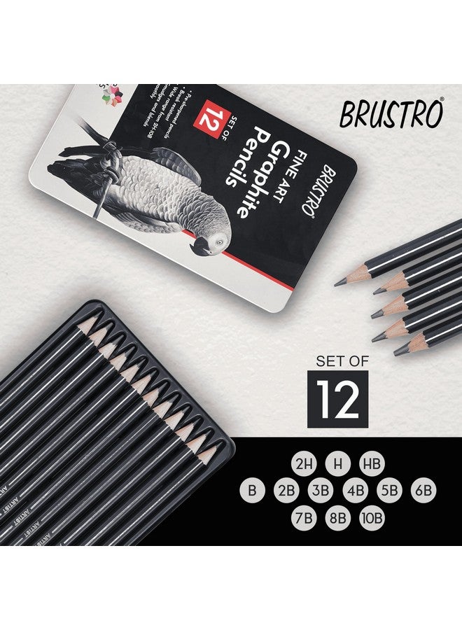 Brustro Artists Fineart Graphite Pencil Set of 12 (10B-2H) with Elegant Tin Box - Image 5