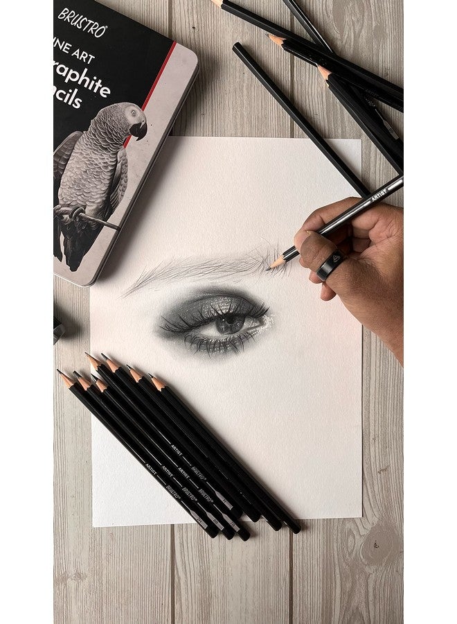 Brustro Artists Fineart Graphite Pencil Set of 12 (10B-2H) with Elegant Tin Box - Image 2