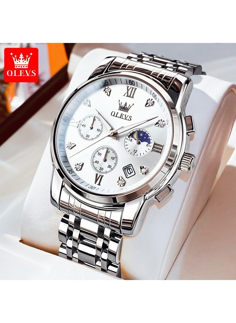 OLEVS Stainless Steel Men's Watches, Luxury Quartz Wrist Watch Men, Diamond Date Waterproof Luminous Watches Men, Classic Elegant Watch Gift - Image 1