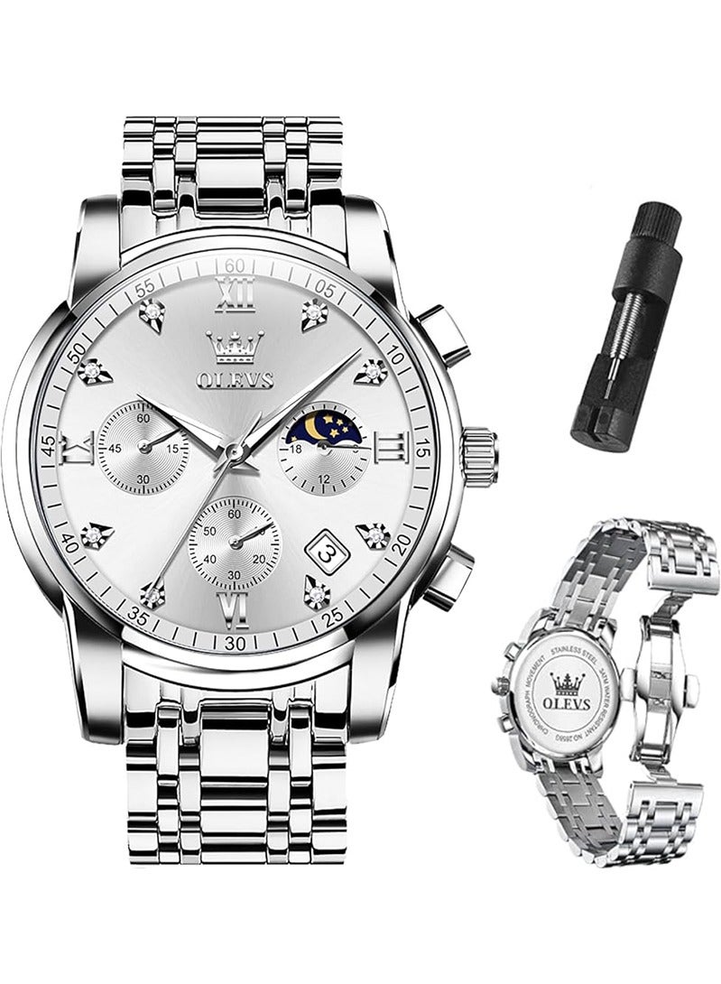 OLEVS Stainless Steel Men's Watches, Luxury Quartz Wrist Watch Men, Diamond Date Waterproof Luminous Watches Men, Classic Elegant Watch Gift - Image 2