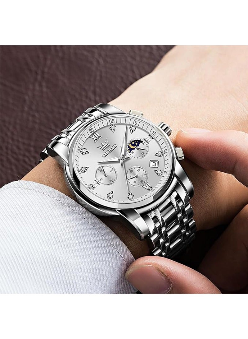 OLEVS Stainless Steel Men's Watches, Luxury Quartz Wrist Watch Men, Diamond Date Waterproof Luminous Watches Men, Classic Elegant Watch Gift - Image 3