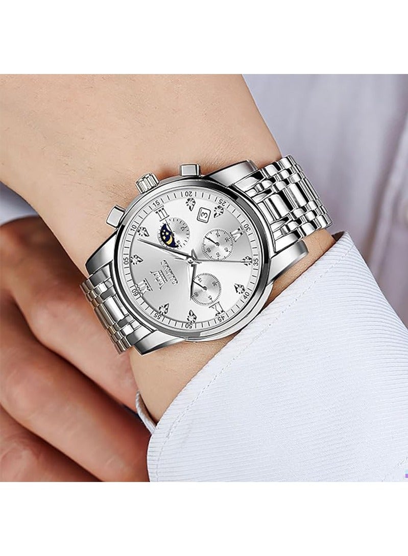 OLEVS Stainless Steel Men's Watches, Luxury Quartz Wrist Watch Men, Diamond Date Waterproof Luminous Watches Men, Classic Elegant Watch Gift - Image 4
