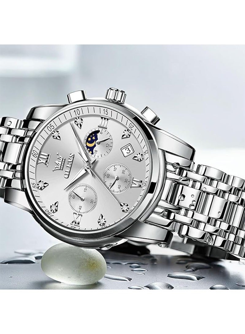 OLEVS Stainless Steel Men's Watches, Luxury Quartz Wrist Watch Men, Diamond Date Waterproof Luminous Watches Men, Classic Elegant Watch Gift - Image 5