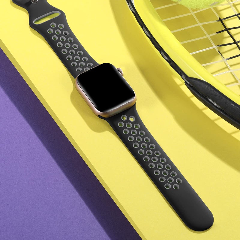 Lerobo Sport Bands Compatible with Apple Watch Ultra 3 2 1 Band 49mm for iWatch Band 11 10 46mm SE 3 2 1 44mm 45mm 42mm, Breathable Silicone Strap for iWatch Series 9 8 7 6 5 4 3 2 1 Men,Black/Gray - Image 2