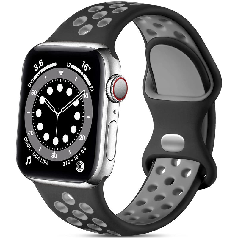Lerobo Sport Bands Compatible with Apple Watch Ultra 3 2 1 Band 49mm for iWatch Band 11 10 46mm SE 3 2 1 44mm 45mm 42mm, Breathable Silicone Strap for iWatch Series 9 8 7 6 5 4 3 2 1 Men,Black/Gray - Image 1