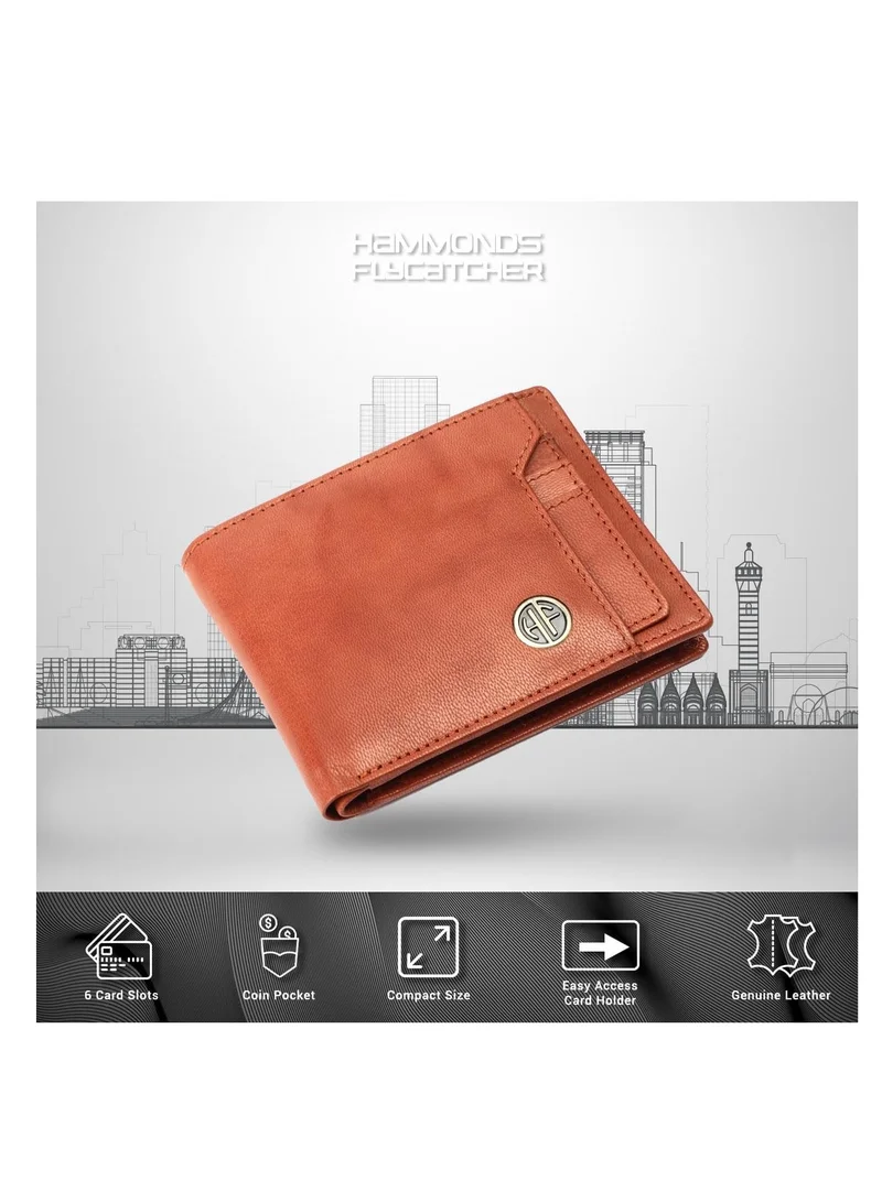 HAMMONDS FLYCATCHER Leather Wallet for Men - RFID Protected Leather Purse for Men, Money Purse for Men, Bi-Fold Wallet - 6 Card Slots, 1 Card Case, Coin Pocket, Hidden Pockets - Antique Tan | 9LJL
