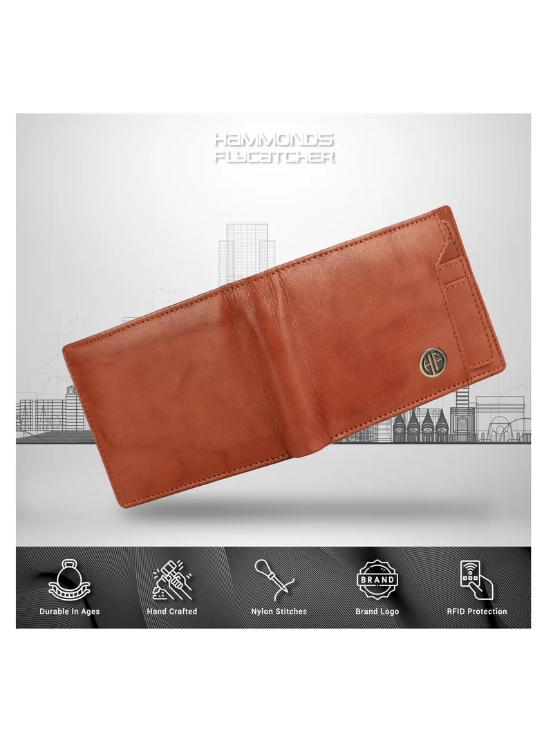 HAMMONDS FLYCATCHER Leather Wallet for Men - RFID Protected Leather Purse for Men, Money Purse for Men, Bi-Fold Wallet - 6 Card Slots, 1 Card Case, Coin Pocket, Hidden Pockets - Antique Tan | 9LJL