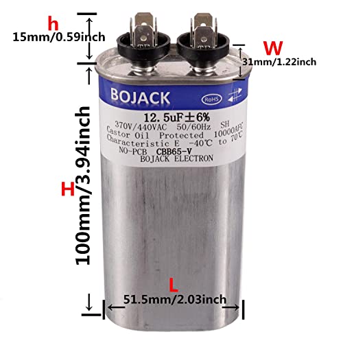 BOJACK 12.5 uF ±6% 12.5 MFD 370V/440V CBB65 Oval Run Start Capacitor for AC Motor Run or Fan Start and Cool or Heat Pump Air Conditione - Image 3