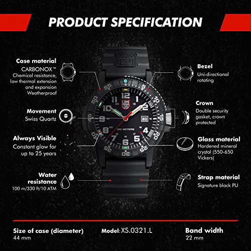 Luminox Leatherback SEA Turtle Giant XS.0321.L Mens Watch 44mm - Military Watch in Black Date Function 100m Water Resistant - Image 4