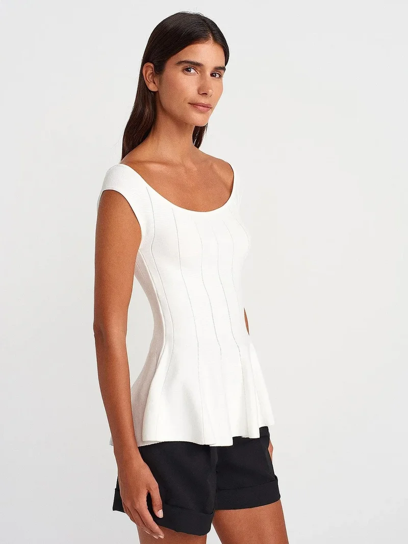 ديلفين DILVIN Fitted Ribbed Peplum Blouse