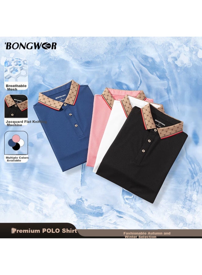 ASK Wendao Summer Men's High-end Business Casual Jacquard Polo Shirt T189015 Medium Blue Regular 2XL - Image 1