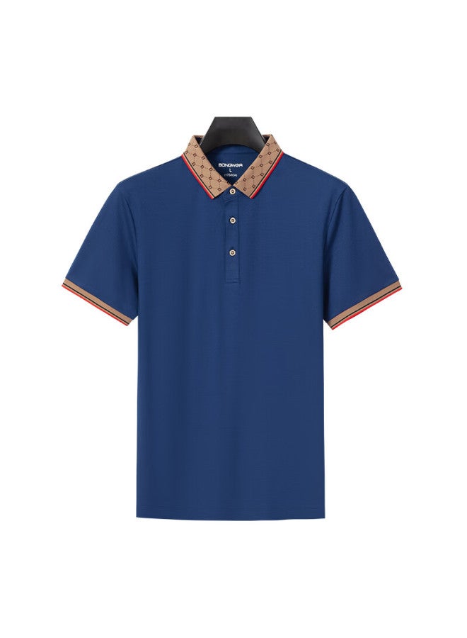 ASK Wendao Summer Men's High-end Business Casual Jacquard Polo Shirt T189015 Medium Blue Regular 2XL - Image 2