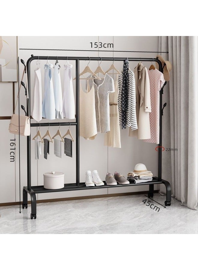 Bold Hanger Floor Drying Rack Household Indoor Folding Vertical Clothes Shelf Simple Wardrobe Storage-Colour:Black  1.8m Grid Coat Rack Style  - Image 1