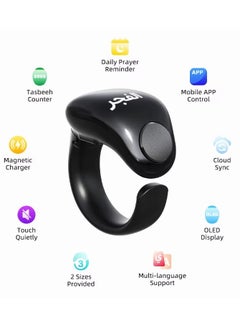 WESLAMIC Smart Tasbih Counter Zikr Ring – Digital Tasbeeh Counter with OLED Display, App Support, Magnetic Charging, Waterproof Design, Prayer Reminder, Sleek Black – Modern Islamic Gadget for Daily Zikr & Prayer Tracking (18mm & 20mm)  - Image 4