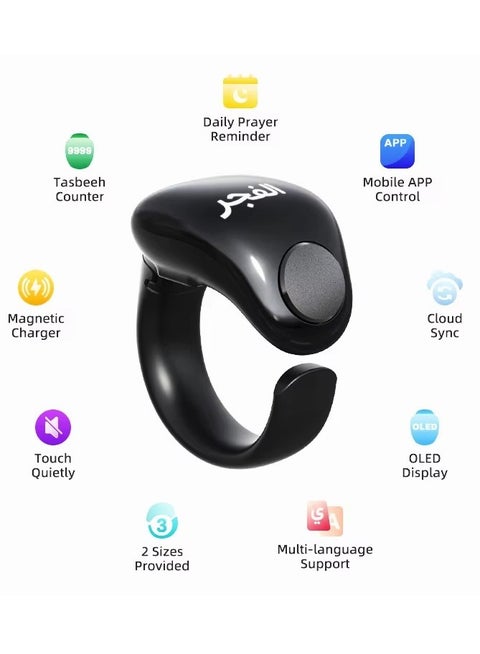 WESLAMIC Smart Tasbih Counter Zikr Ring Digital Tasbeeh Counter with OLED Display, App Support, Magnetic Charging, Waterproof Design, Prayer Reminder, Sleek Black Modern Islamic Gadget for Daily Zikr & Prayer WESLAMIC Smart Tasbih Counter Zikr Ring Digital Tasbeeh Counter with OLED Display, App Support, Magnetic Charging, Waterproof Design, Prayer Reminder, Sleek Black Modern Islamic Gadget for Daily Zikr & Prayer