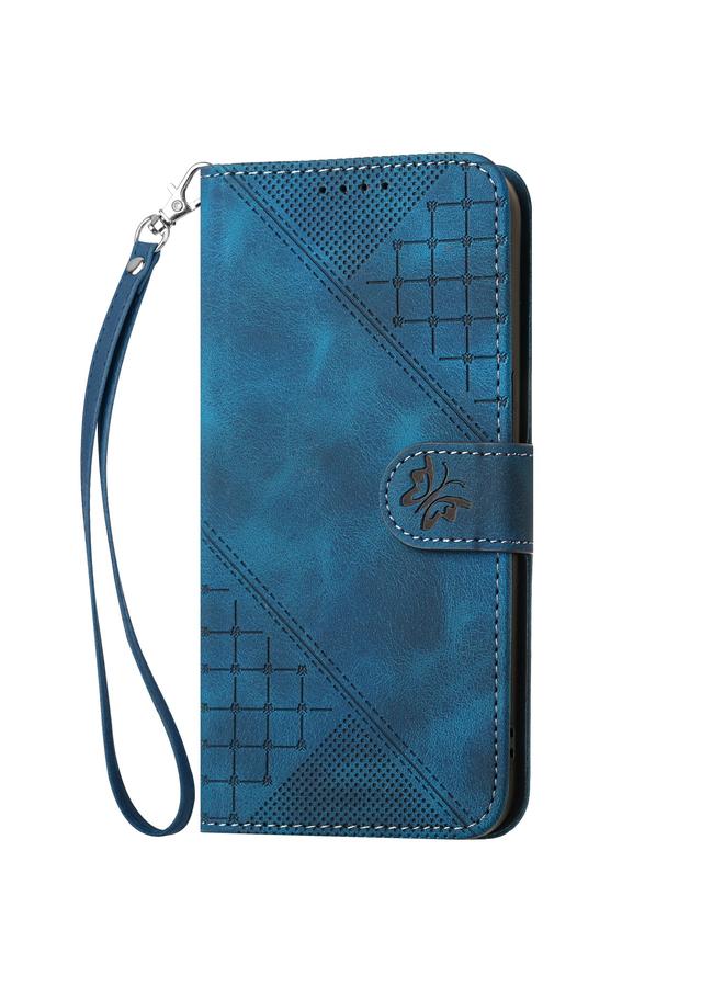 S-TOP Case For Realme 11 5G Global Grid Butterfly Embossed Pattern Leather Phone Case with Lanyard - Image 2