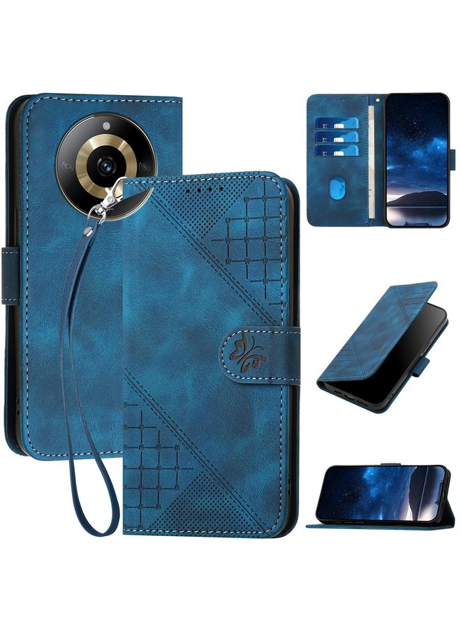 S-TOP Case For Realme 11 5G Global Grid Butterfly Embossed Pattern Leather Phone Case with Lanyard - Image 1