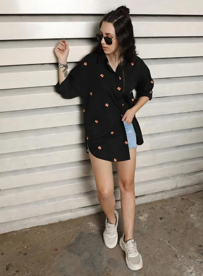 هاي ستار بلوزة واسع كاجوال بتفاصيل مُطرّزة