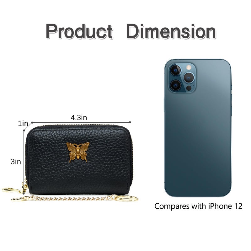 imeetu RFID Credit Card Holder for Women Genuine Leather Card Case Wallet with Zipper and Removable Keychain (Black) - Image 4