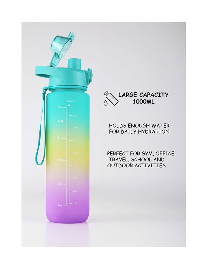 توشيونيكس زجاجة مياه شرب تحفيزية سعة 1000 مل مع علامات زمنية، وغطاء قابل للقفل بزر واحد، وماصة ناعمة، ومقبض حمل مزدوج وملصقات كرتونية مجانية بتصميم لطيف - خالية من مادة BPA، وغطاء مانع للتسرب، وصديقة للبيئة، مصنوعة من البلاستيك، وقابلة لإعادة الاستخدام، وزجاجة مياه تذكيرية للشرب للبالغين والأطفال في المدرسة والمكتب والترطيب اليومي وصالة الألعاب الرياضية واللياقة البدنية واليوغا وركوب الدراجات والمشي لمسافات طويلة والتخييم في الهواء الطلق والمشي لمسافات طويلة والرياضة والسفر، زجاجة سعة 32 أونصة - Image 3