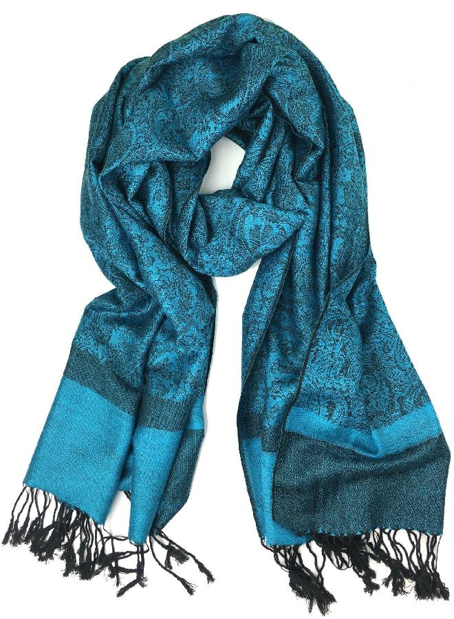 Plum Feathers Tapestry Ethnic Paisley Pattern Pashmina Scarf cyan blue - Image 4