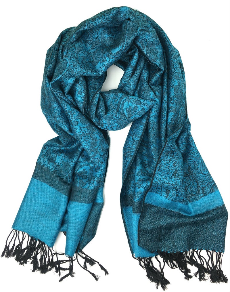 Plum Feathers Tapestry Ethnic Paisley Pattern Pashmina Scarf cyan blue - Image 1