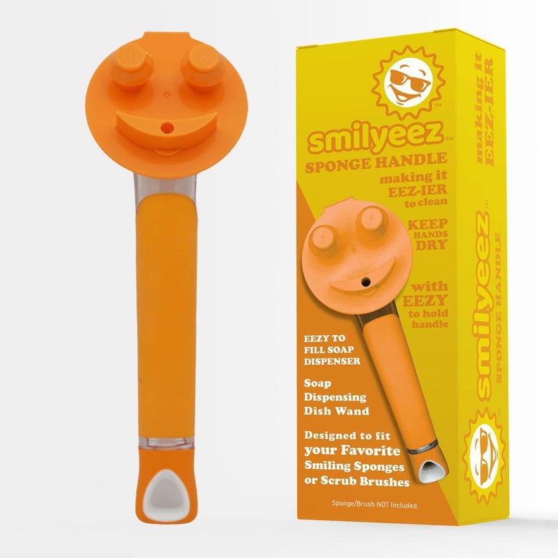 Smilyeez The Original Smiling Handle with Soap Dispensing for Scrub Daddy (Reg. TM) Sponge and Scrub Moji Sponge (Orange) - Image 1