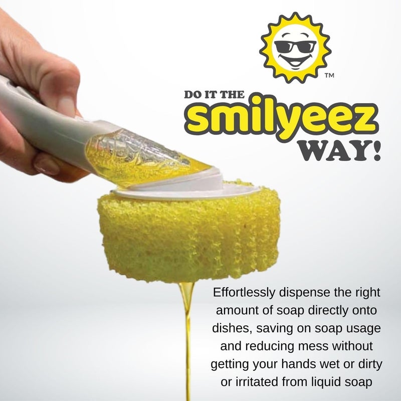 Smilyeez The Original Smiling Handle with Soap Dispensing for Scrub Daddy (Reg. TM) Sponge and Scrub Moji Sponge (Orange) - Image 4