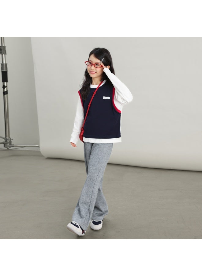 Luson Chen Dazhu Girls' Faux Two-piece Long Sleeve T-shirt Autumn New College Style Children's Fall Top - Image 2