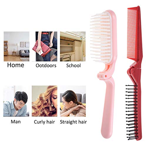 Kare Kind Kare & Kind 4x Foldable Hairbrush and Comb - Pocket-Sized Grooming Tool for Travel - Fine and Wide Tooth Anti-Static Comb and Brush - For Straight, Curly, Fine, Thick Hair - Home, Purse, Gym, Bag, Car - Image 4
