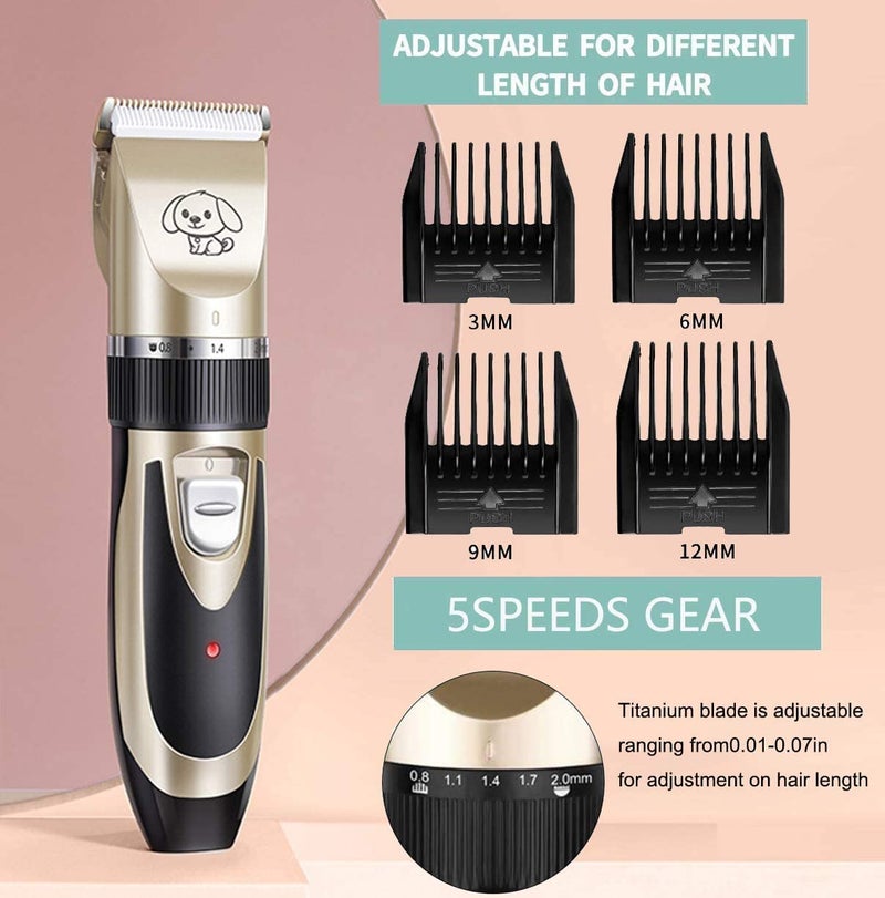 Kanuo uUnisex Dog Shaver Pet Electric Hair Clipper Kit Low Noise Usb Charging With 4 Adjustable Combs For Cat Dog (Gold) - Image 2