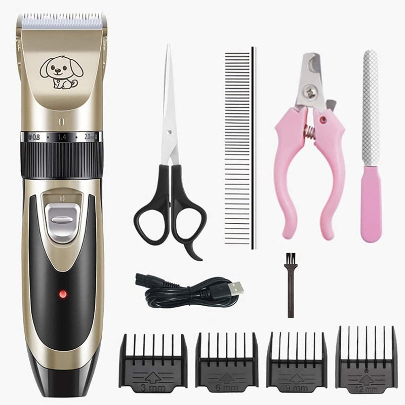 Kanuo uUnisex Dog Shaver Pet Electric Hair Clipper Kit Low Noise Usb Charging With 4 Adjustable Combs For Cat Dog (Gold) - Image 1