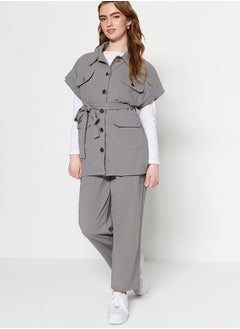 trendyol Gray Gold Buttoned Vest-Pants Knitted Suit TCTAW22US0062  - Image 1