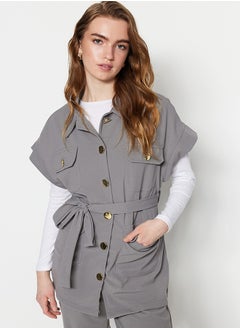trendyol Gray Gold Buttoned Vest-Pants Knitted Suit TCTAW22US0062  - Image 2