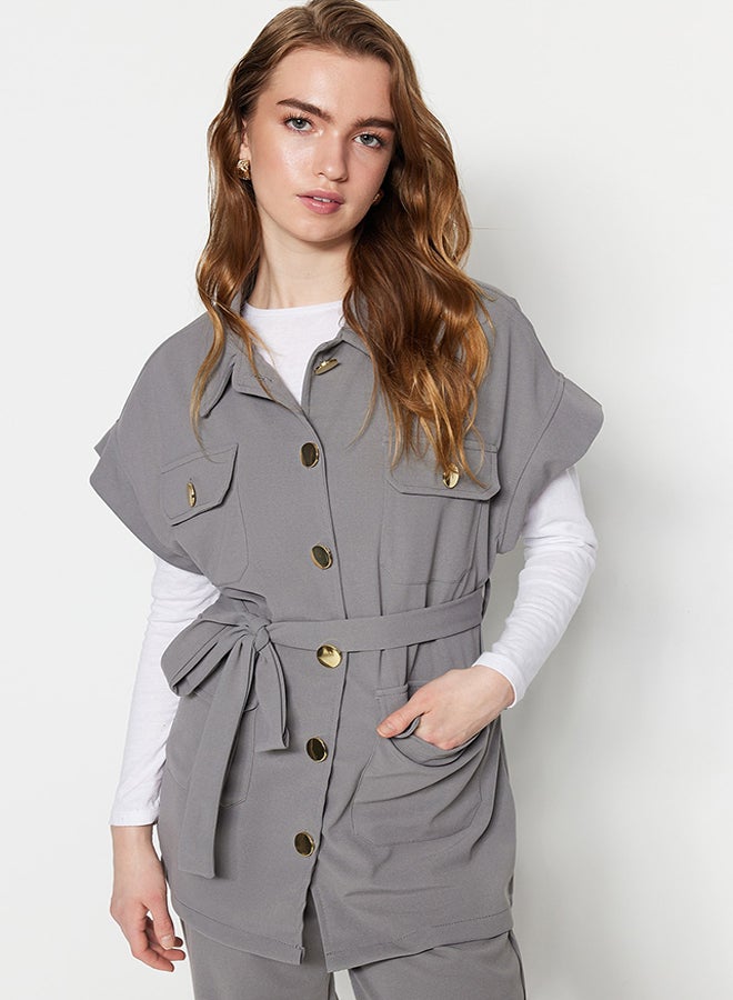 trendyol Gray Gold Buttoned Vest-Pants Knitted Suit TCTAW22US0062  - Image 2