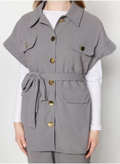 trendyol Gray Gold Buttoned Vest-Pants Knitted Suit TCTAW22US0062  - Image 4