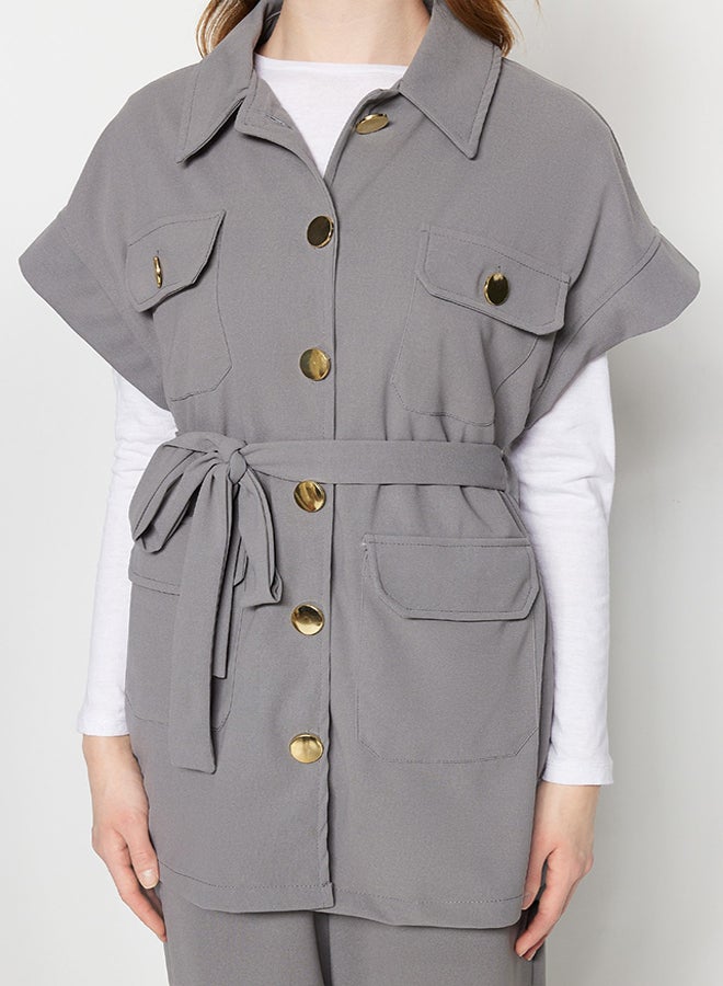 trendyol Gray Gold Buttoned Vest-Pants Knitted Suit TCTAW22US0062  - Image 4