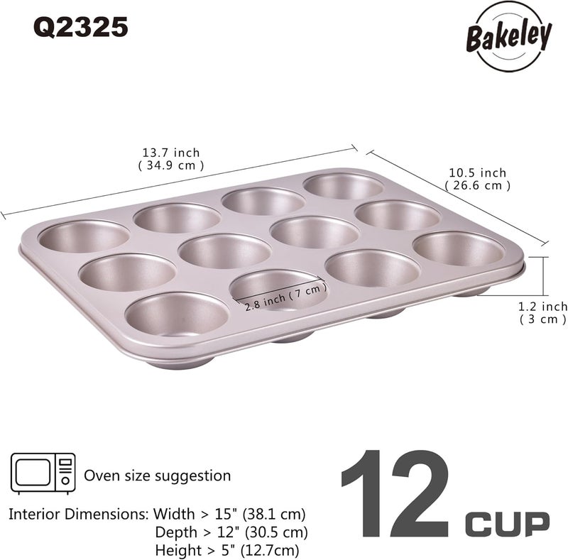Bakeley Muffin Cake Pan 12-Cavity, Heavy Duty Carbon Steel, Non-Stick Cupcake Pan, Bakeware for Oven Baking Brownies, Cheesecakes (Champagne Gold) - Image 2